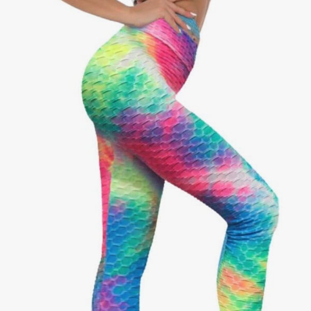 🌈 High-Waist Tie-Dye Honeycomb Leggings 🌈